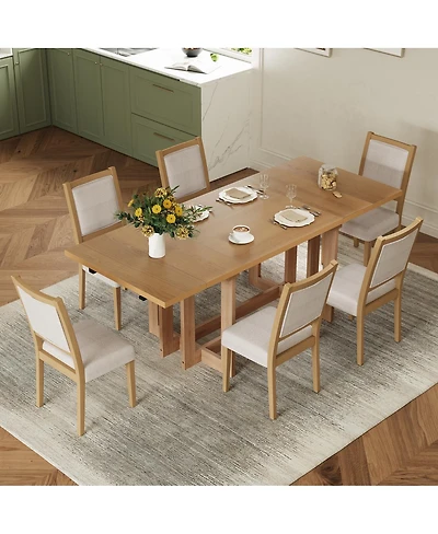 Streamdale Furniture Rustic 82" Extendable Dining Table Set with 6 Upholstered Chairs & 2 Leaves