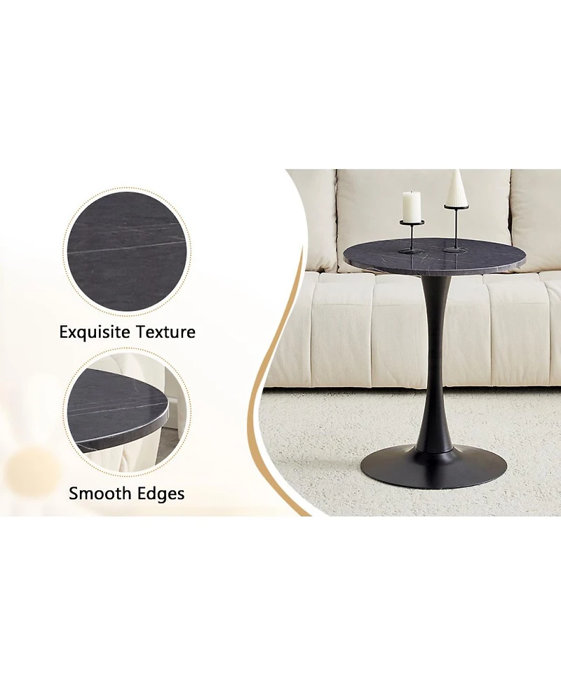 Streamdale Furniture Round Dining Table, 23.6" Tulip Table with Thickened Top & Metal Pedestal, Mid Century Modern Bistro (Faux Marble)