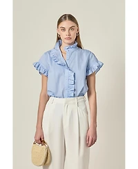 English Factory Women's Striped Ruffle Shirt