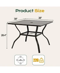 Aoodor Patio Dining Table for 4, 38'' Square Metal Outdoor Patio Table with Umbrella Hole, Outdoor Dining Table for Deck, Yard, Poolside, Porch
