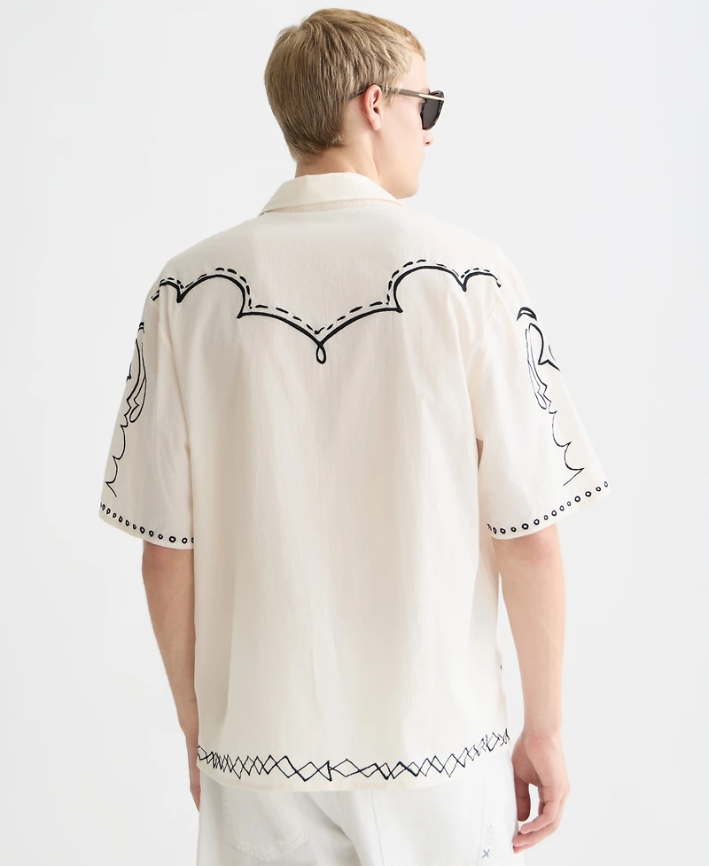 Scotch & Soda Men's Embroidered Seersucker Relaxed-Fit Short-Sleeve Shirt