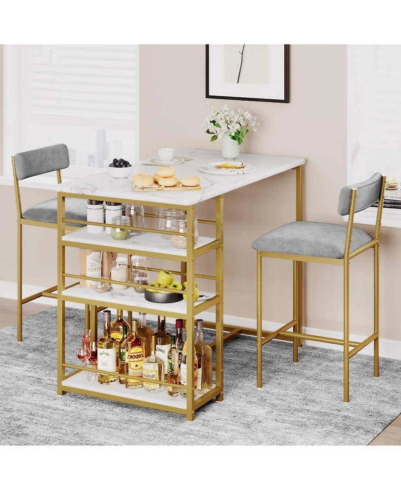 gaomon Dining Table Set for 2 Kitchen Table and Upholstered Chairs for 2 3 Piece Counter Height Bar Kitchen Table Set with 3 Storage Shelves