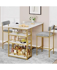 gaomon Dining Table Set for 2 Kitchen Table and Upholstered Chairs for 2 3 Piece Counter Height Bar Kitchen Table Set with 3 Storage Shelves