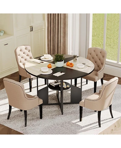 gaomon 47 Inch Round Dining Table for 4-6 Person ,Breakfast Nook Set with Metal Base for Apartment Oak