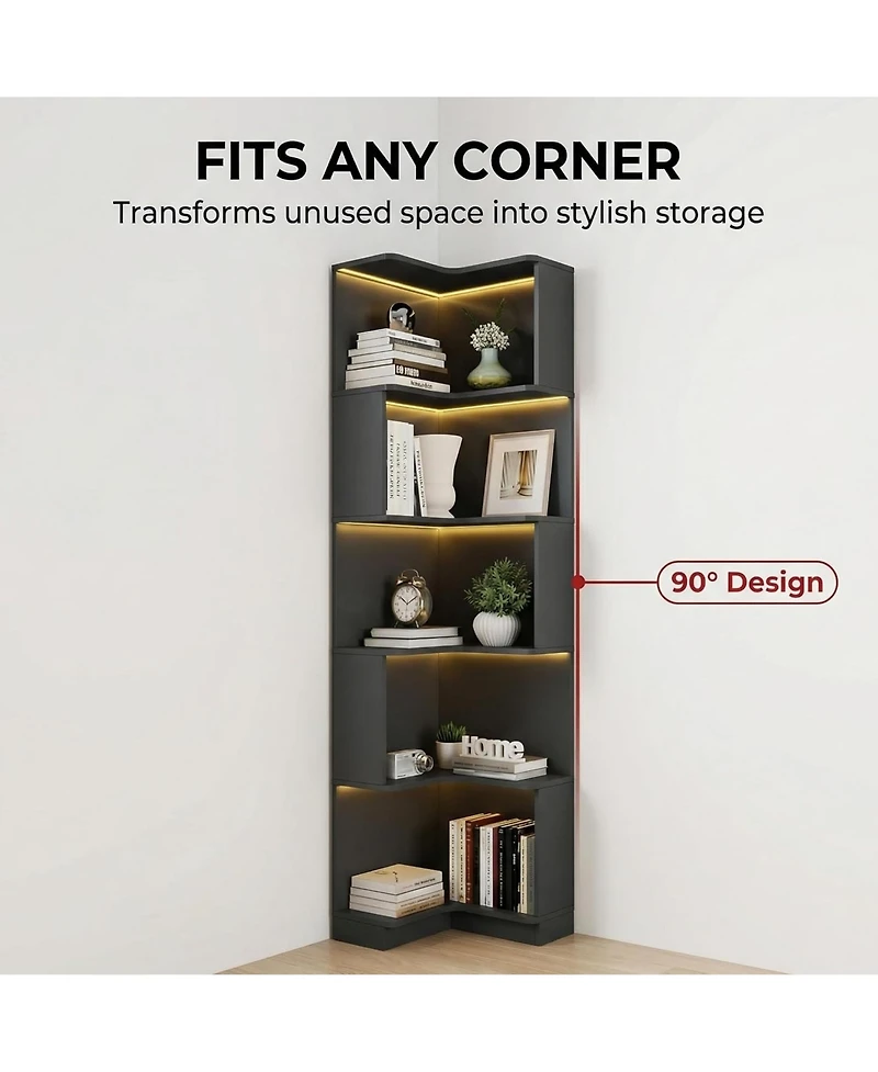 Rainsken 5 Tier Corner Bookshelf