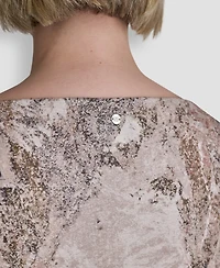 Dkny Petite Boat Neck Printed Top