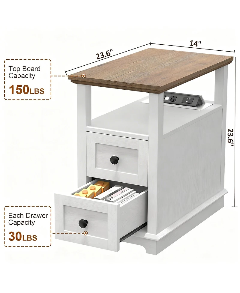 Yigii Drawer End Table with Charging Station for Living Room and Bedroom