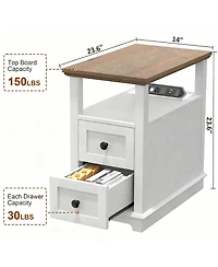 Yigii Drawer End Table with Charging Station for Living Room and Bedroom