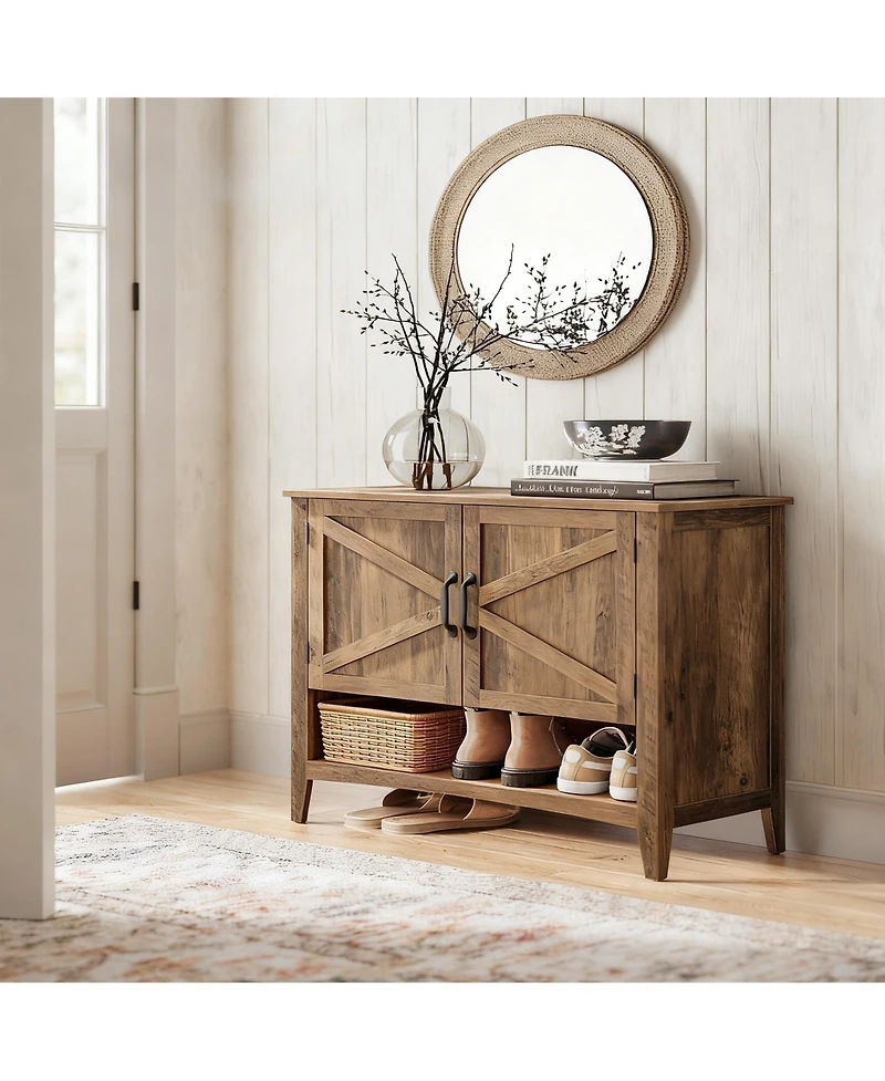 Yigii 3-Tier Shoe Cabinet, Adjustable Shelf, Farmhouse Style