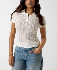 Guess Women's Short-Sleeve Pointelle Vienna Polo Sweater