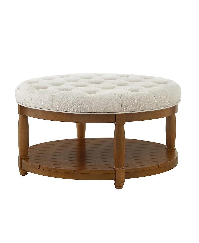 Streamdale Furniture Large Tufted Linen Ottoman Coffee Table with Wood Shelf Storage
