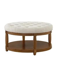 Streamdale Furniture Large Tufted Linen Ottoman Coffee Table with Wood Shelf Storage