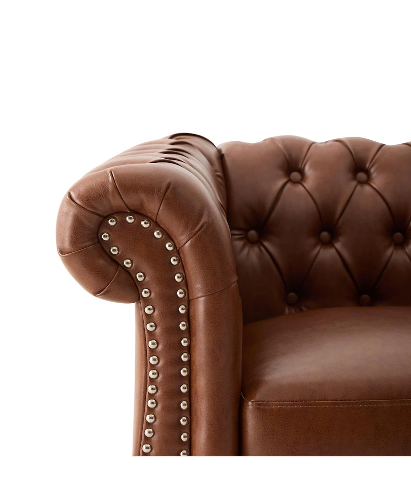 Streamdale Furniture Chesterfield Club Chair with Scrolled Arms, Nailhead Trim, and Solid Wood Legs
