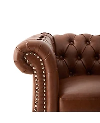Streamdale Furniture Chesterfield Club Chair with Scrolled Arms, Nailhead Trim, and Solid Wood Legs