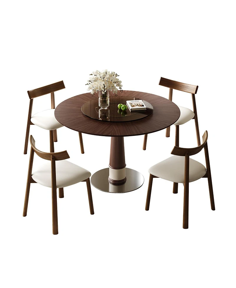 Streamdale Furniture Solid Wood Dining Table Set Chairs, Round Table, Lazy Susan, Retro Kitchen Set