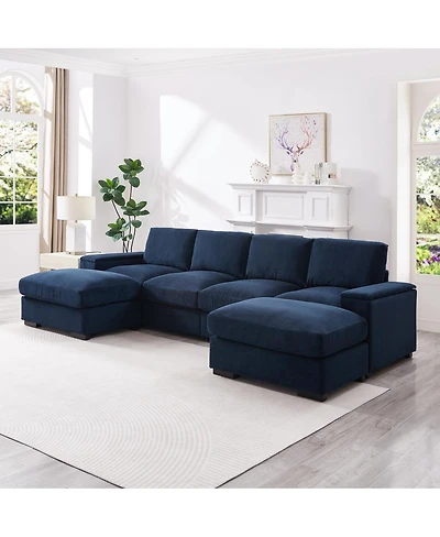Streamdale Furniture 4-Seat Corduroy Sectional Sofa Sleeper Couch with 2 Ottomans