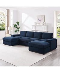 Streamdale Furniture 4-Seat Corduroy Sectional Sofa Sleeper Couch with 2 Ottomans
