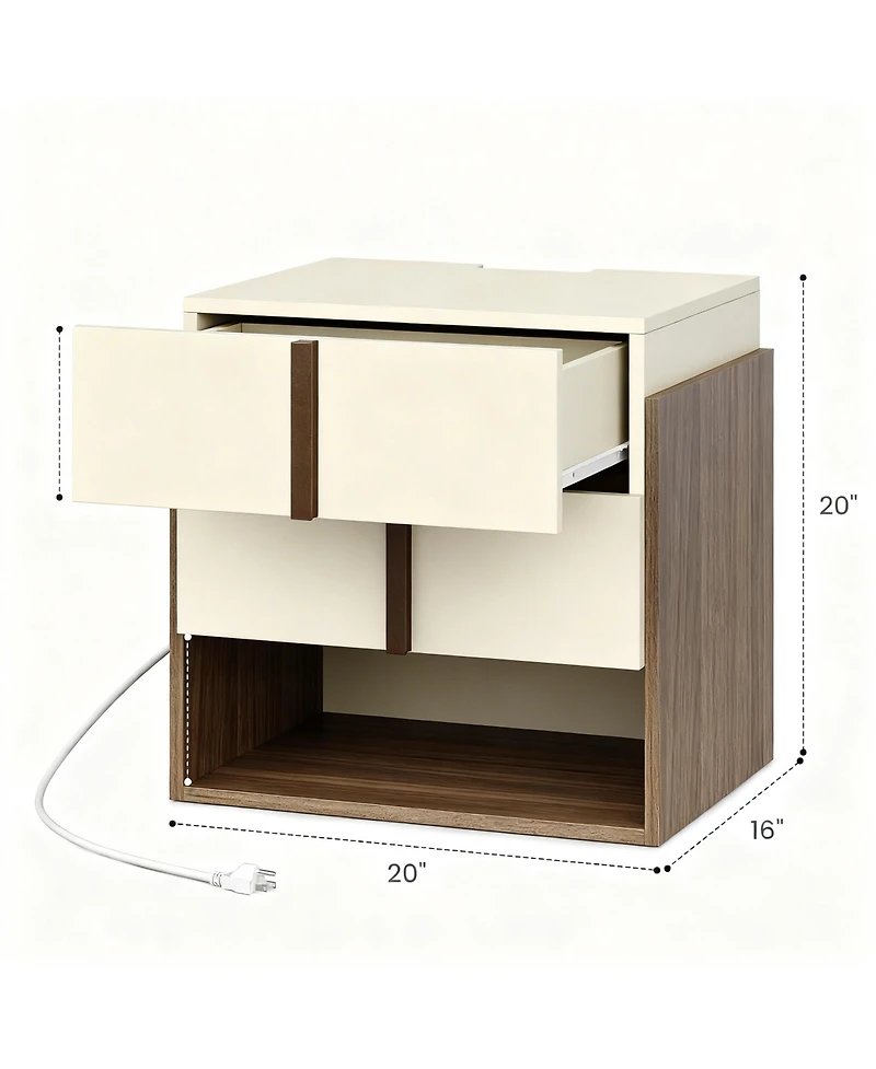 Yigii Mid-Century Modern Nightstand with Charging Ports and Storage