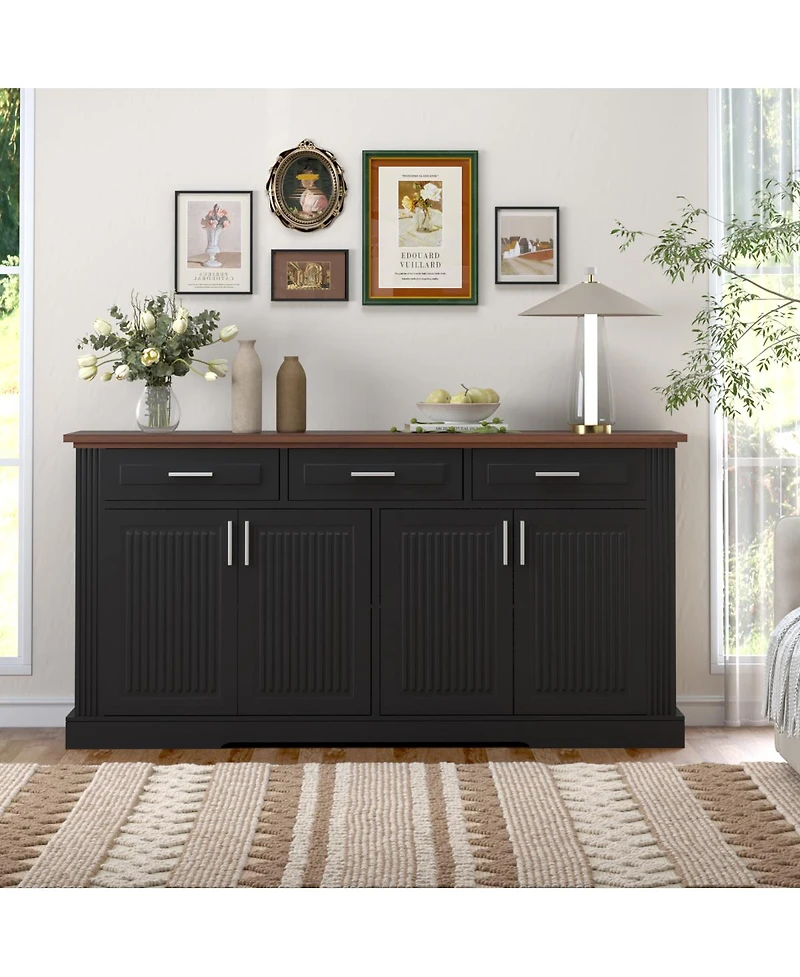 Streamdale Furniture 63" Fluted Sideboard Buffet Cabinet with Storage, Modern Coffee Bar Station