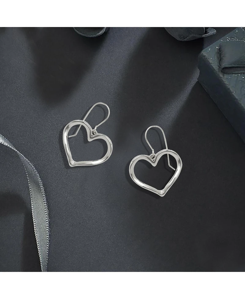 Curata Jewelry 925 Sterling Silver Large Open Heart Dangle Hook Earrings