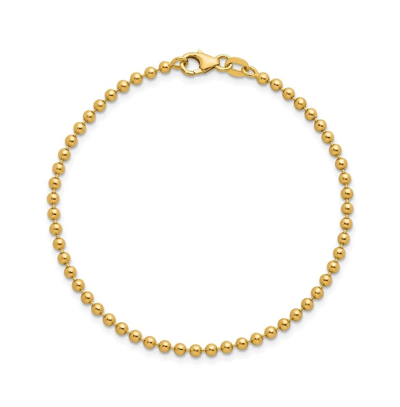 Curata Jewelry Solid 18k Yellow Gold Italian 7.25 Inch 2.5mm Bead Chain Bracelet Link Bracelet
