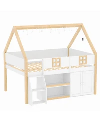 Streamdale Furniture loft bed with Step Staircase, Shelving, Cabinets & Led lights