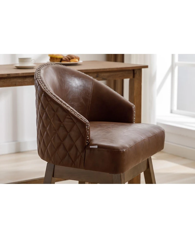 Streamdale Rotating Bar Chair, Counter Height Leather Stool with Wood Legs