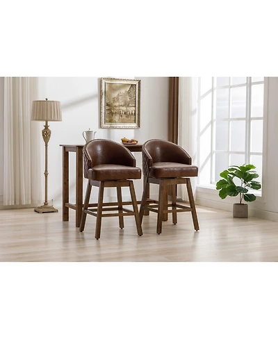 Streamdale Rotating Bar Chair, Counter Height Leather Stool with Wood Legs