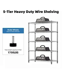 Rainsken 5-Tier Utility Shelving Unit, Steel Storage Organizer Wire Rack for Garage, Home
