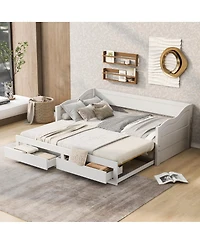 Streamdale Furniture Wooden Daybed with Trundle, Storage Drawers, Extendable Sofa Bed