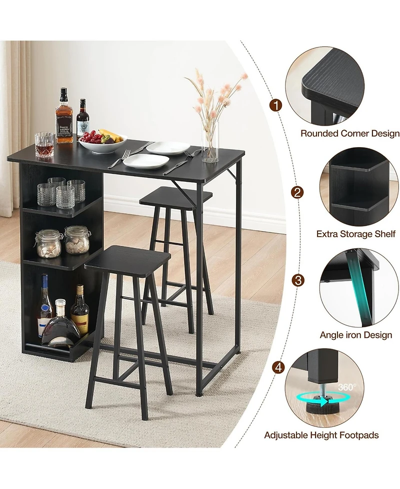 gaomon Small Bar Table and Chairs Set for 2 3-Piece Bar Table Set with 3 Tier Storage Shelves Space Saving Table for Small Apartment Dining Room