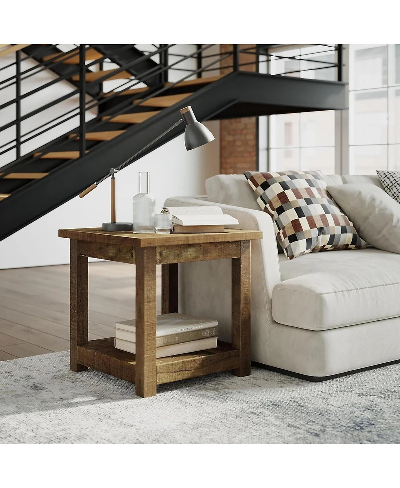 Jofran Reclamation Rustic Solid Wood Square End Table with Storage Shelf