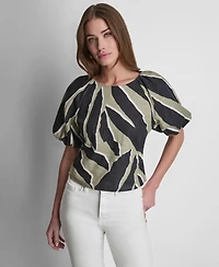 Dkny Women's Printed Scoop-Neck Short-Puff-Sleeve Top