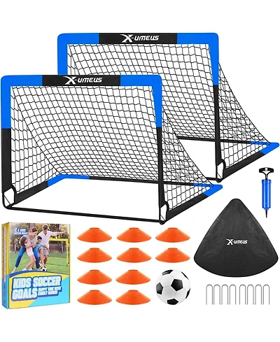 Set of 2 Kids 4x3ft Soccer Goals with Ball, Cones & Pop-Up Nets – Backyard Training Equipment for Ages 3-12, Outdoor Sports Gifts