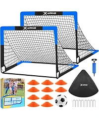 Set of 2 Kids 4x3ft Soccer Goals with Ball, Cones & Pop-Up Nets – Backyard Training Equipment for Ages 3-12, Outdoor Sports Gifts