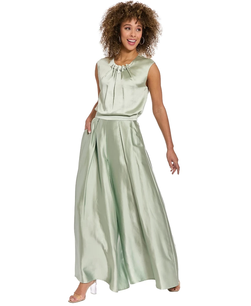 Muse Women's Tucked Beaded Neckline Sleeveless Top