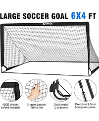 X-umeus Set of 2 Kids 6x4ft Soccer Goals with Ball, Cones & Pop-Up Nets – Backyard Training Equipment for Ages 3-12, Outdoor Sports Gifts