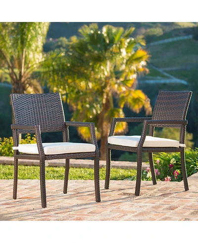 Flynama Set of 2 Outdoor Wicker Dining Chairs Water Resistant Cushioned Seats Lightweight Durable for Patio Hosting