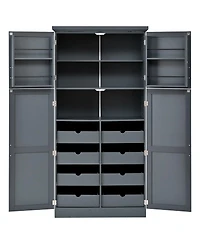 Streamdale Furniture Freestanding Kitchen Pantry Cabinet, 4 Doors, 8 Trays