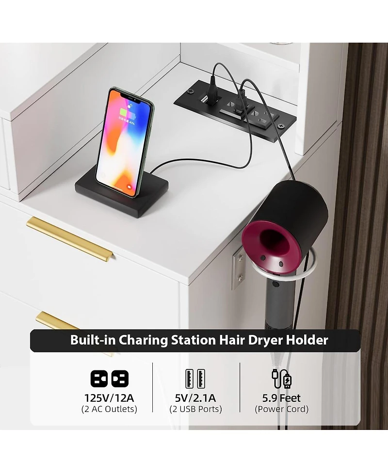 Streamdale Furniture Makeup Vanity Desk with Mirror, Lights & 8 Drawers, 59" Large Table