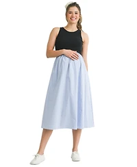 Hello Miz Maternity Sleeveless Empire Waist Striped Midi Dress