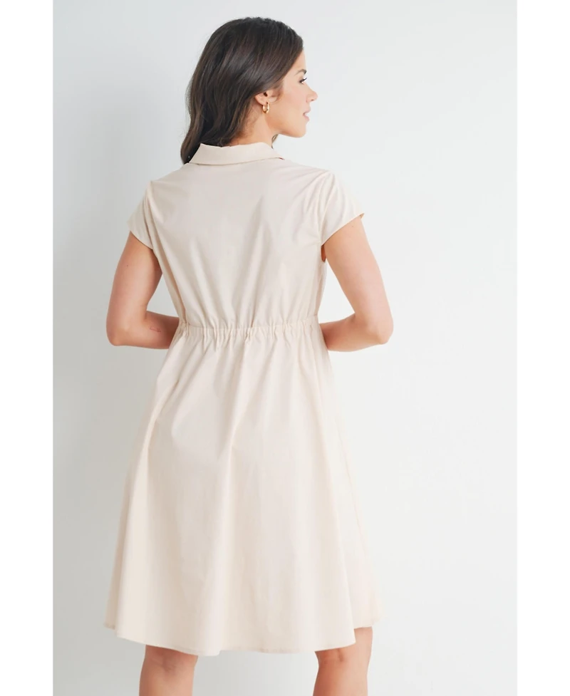 Hello Miz Maternity Button Front Empire Waist Shirt Dress Nursing Friendly