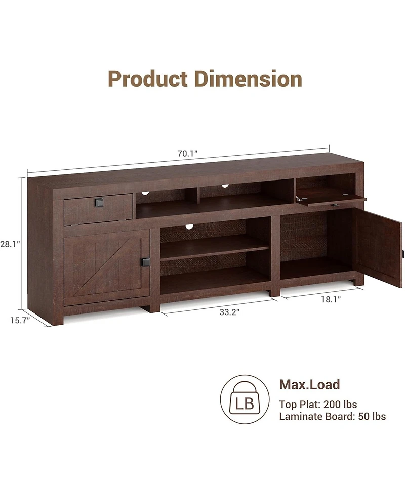 gaomon Farmhouse Tv Stand for 75/80 Inch TVs, 70.1" Entertainment Center with 4 Drawers & 3 Open Shelves