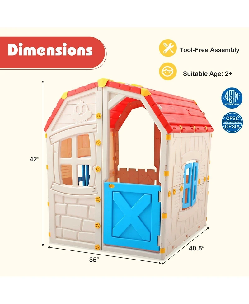 Mecale Kids Indoor/Outdoor Playhouse with Opening Windows and Door, Pretend Play House
