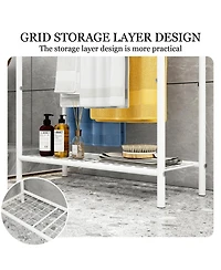 Rainsken 3 Tier Metal Towel Rack, Freestanding Towel Holder with Mesh Shelf, Display Rack for Bedroom, Bathroom