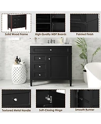 Sillysis 36" Modern Bathroom Vanity with Sink, Solid Wood Cabinet, Soft Close Drawers & Tip-Out Storage