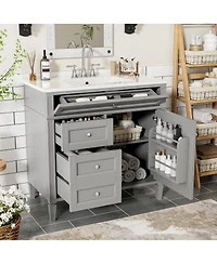 Sillysis 36" Modern Bathroom Vanity with Sink, Solid Wood Cabinet, Soft Close Drawers & Tip-Out Storage