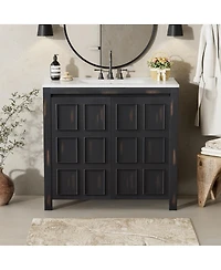 Sillysis 36" Antique Bathroom Vanity with Ceramic Sink, Solid Wood Frame & Soft Close Doors, Spacious Storage Cabinet for Modern Bathrooms