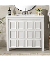 Sillysis 36" Retro Bathroom Vanity with Ceramic Sink, Solid Wood Frame and Soft Close Doors, Spacious Storage Cabinet for Modern Bathrooms.