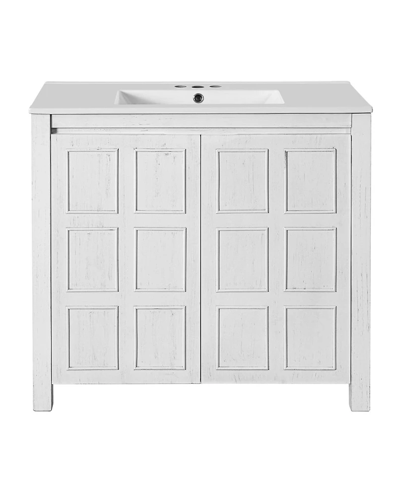 Sillysis 36" Retro Bathroom Vanity with Ceramic Sink, Solid Wood Frame and Soft Close Doors, Spacious Storage Cabinet for Modern Bathrooms.